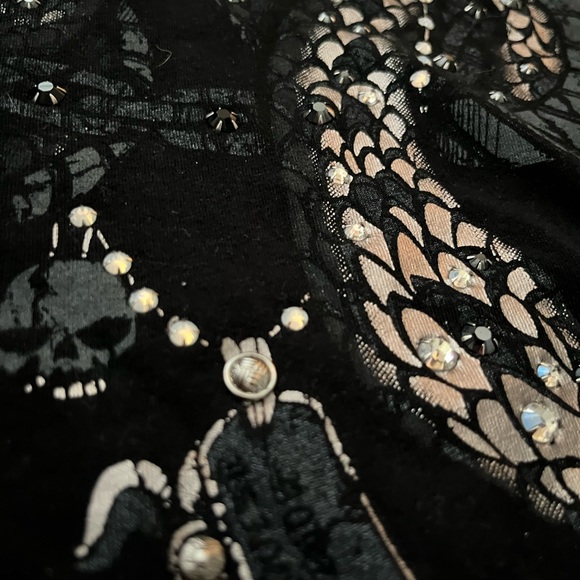 Konquest Luxury Fashion Graphic Crew Neck T-Shirt Studs And Crystals Black Sz M - Picture 2 of 4